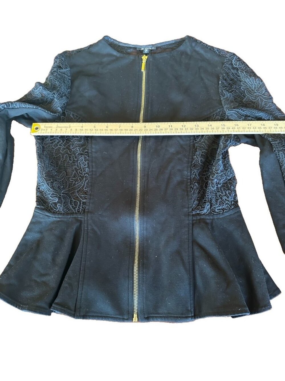 XOXO Y2K Black Lace Fitted Flare Blazer Zipper Jacket Large Women - Picture 7 of 8